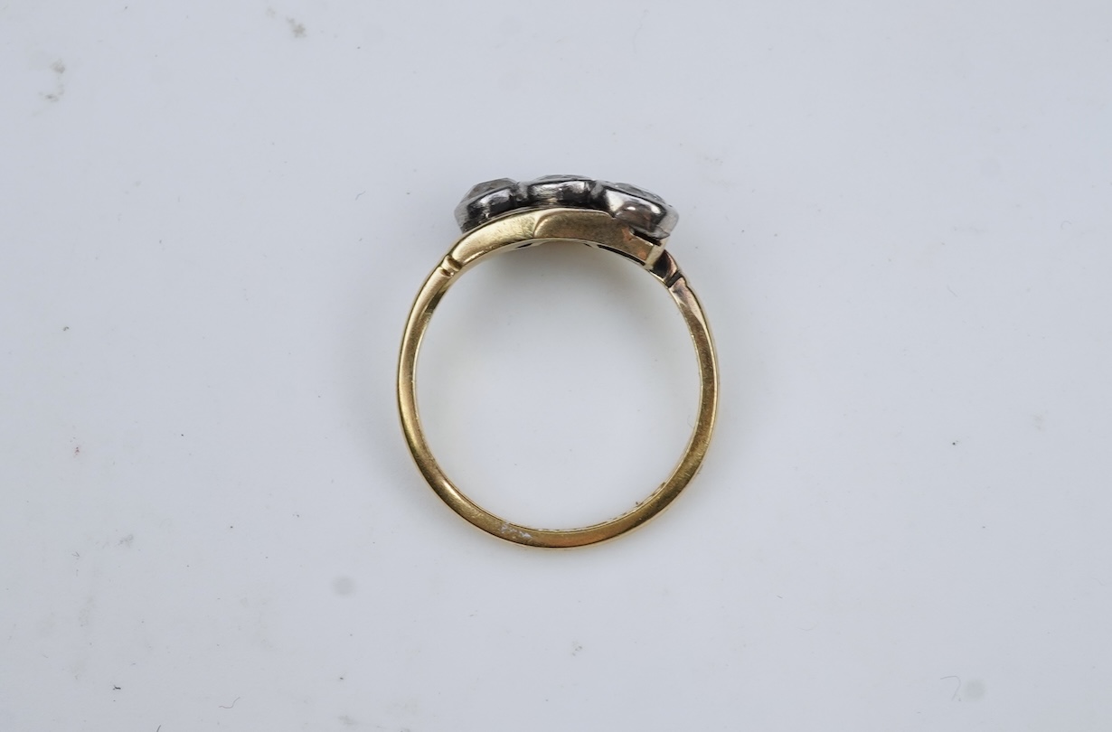 A three-stone diamond ring, early 20th century